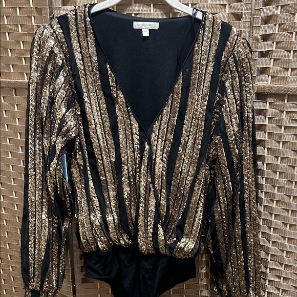 Flying Tomato Black and Gold Striped Bodysuit - Picture 2 of 8